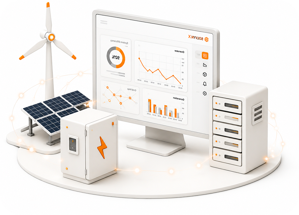Solvyn operating system connecting wind, solar, storage, and control systems