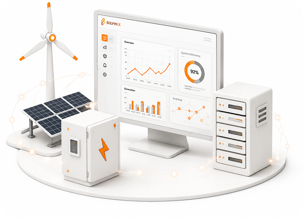 Solvyn operating system connecting wind, solar, storage, and control systems